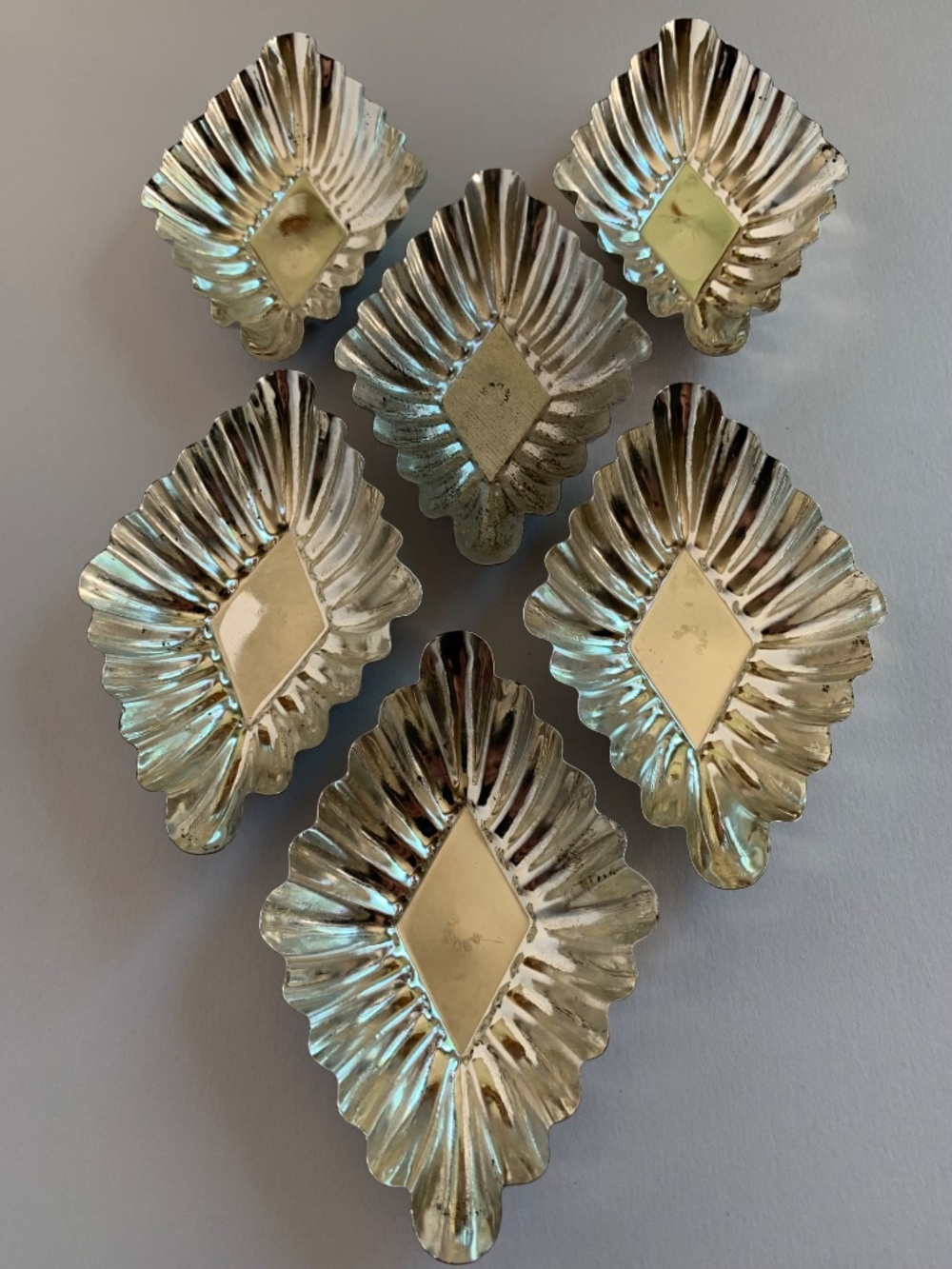 Swedish Sandbakkel Tartlet Molds 6 Fluted Metal Baking Forms Diamond Shape